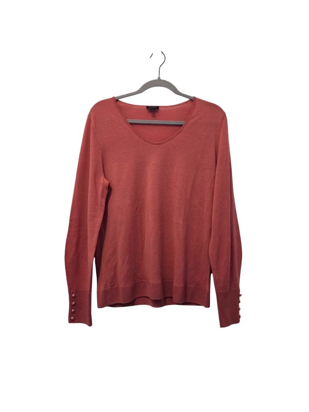 Talbots Dusty Pink Merino Wool Thin Scoop Neck Button Cuff Sweater Womens Large
